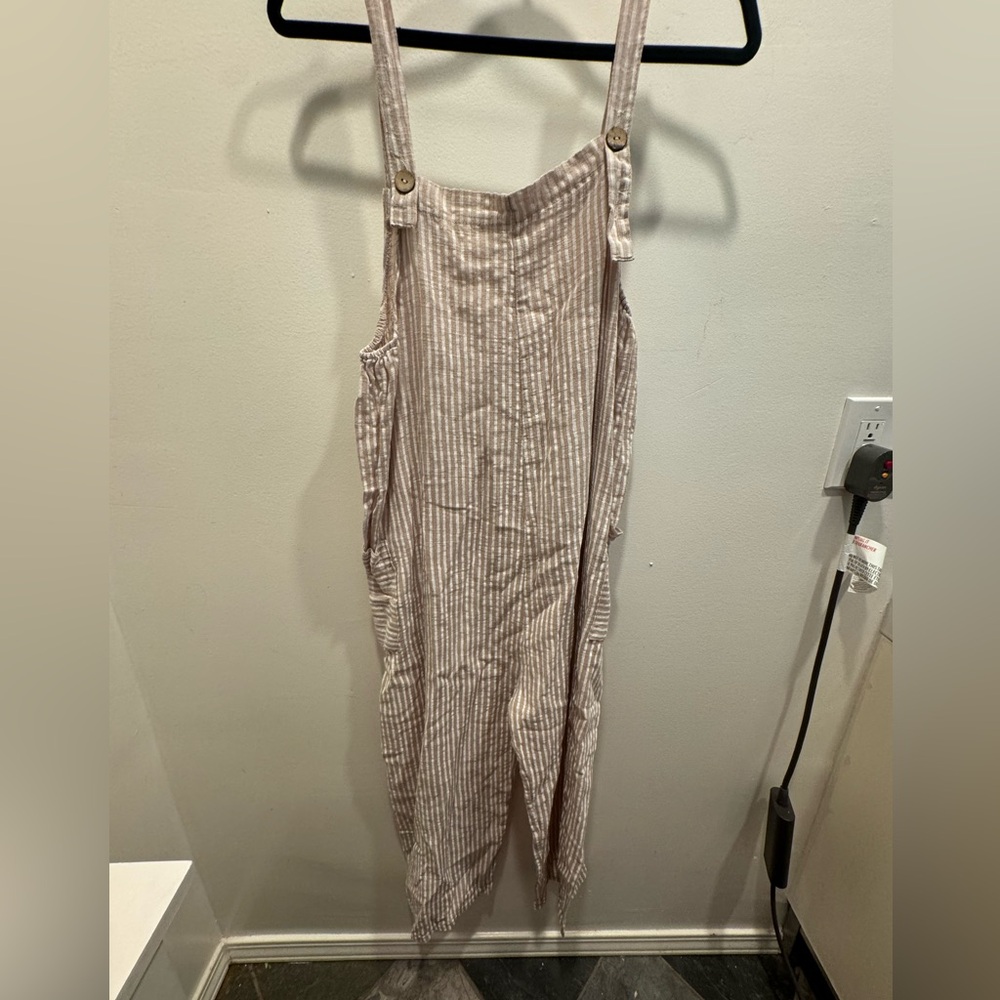 Striped cropped overall jumpsuit